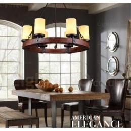 Designer Touch Decorative 6 Light Country Rustic Pendant Light with Glass Shade
