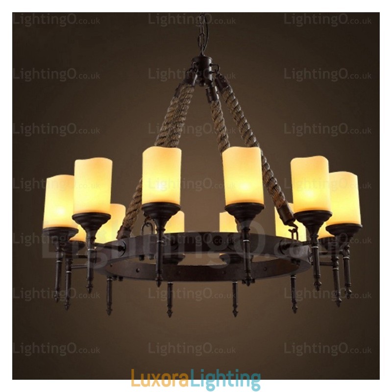 Designer Touch Decorative 12 Light Country Rustic Vintage Retro Pendant Light with Glass Shade