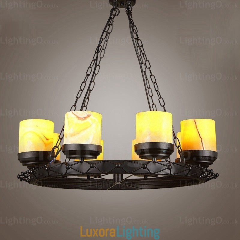 Designer Touch Decorative 8 Light Country Rustic Vintage Retro Pendant Light with Glass Shade