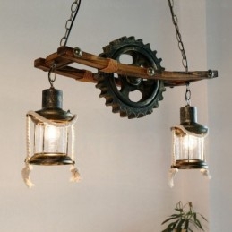 Designer Touch Decorative 2 Light Country Rustic Vintage Retro Pendant Light with Glass Shade