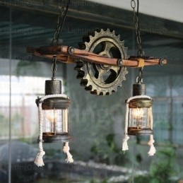 Designer Touch Decorative 2 Light Country Rustic Vintage Retro Pendant Light with Glass Shade