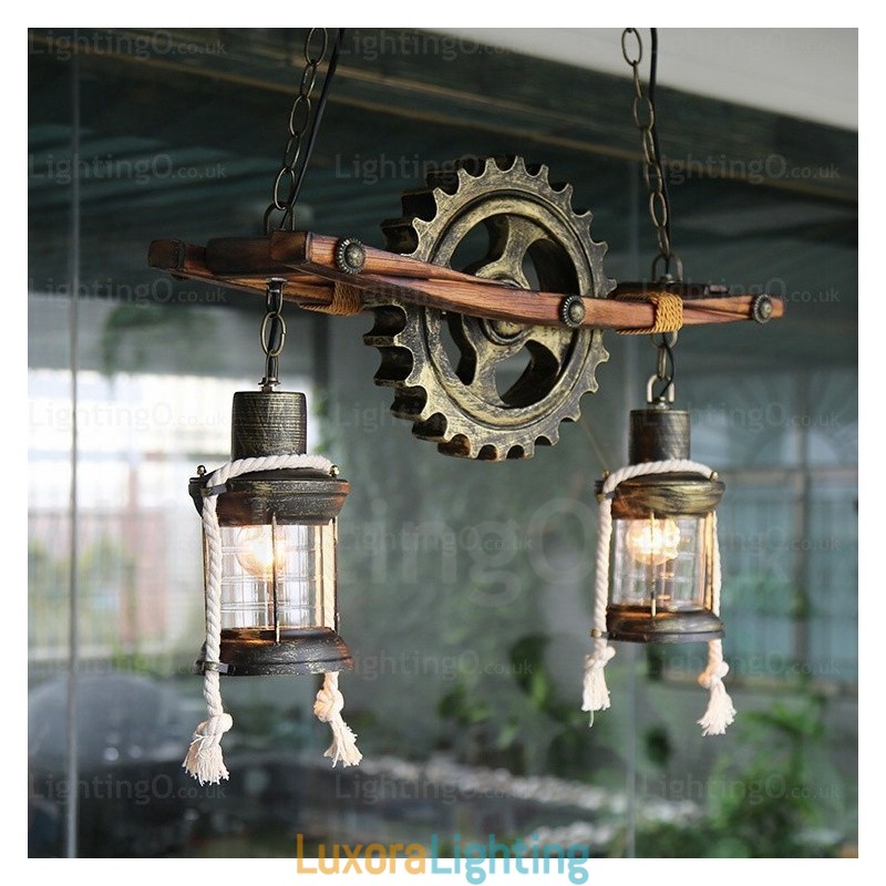 Designer Touch Decorative 2 Light Country Rustic Vintage Retro Pendant Light with Glass Shade