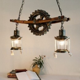 Designer Touch Decorative 2 Light Country Rustic Vintage Retro Pendant Light with Glass Shade