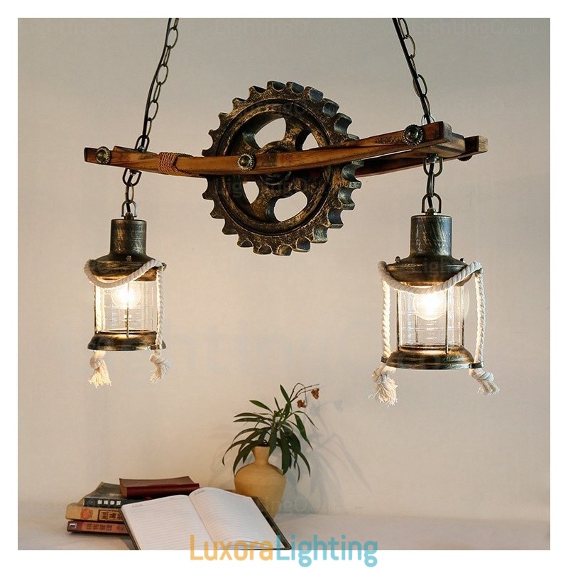 Designer Touch Decorative 2 Light Country Rustic Vintage Retro Pendant Light with Glass Shade