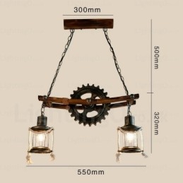 Designer Touch Decorative 2 Light Country Rustic Vintage Retro Pendant Light with Glass Shade