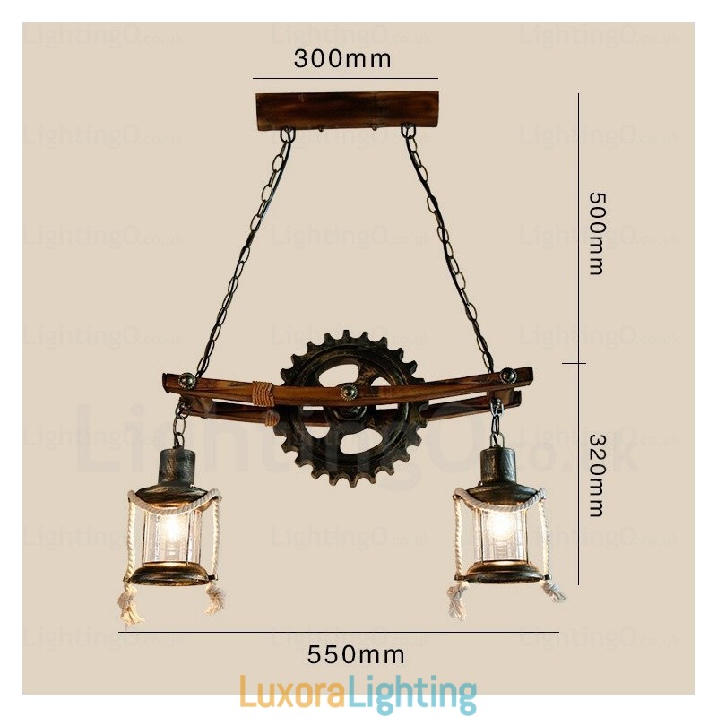 Designer Touch Decorative 2 Light Country Rustic Vintage Retro Pendant Light with Glass Shade