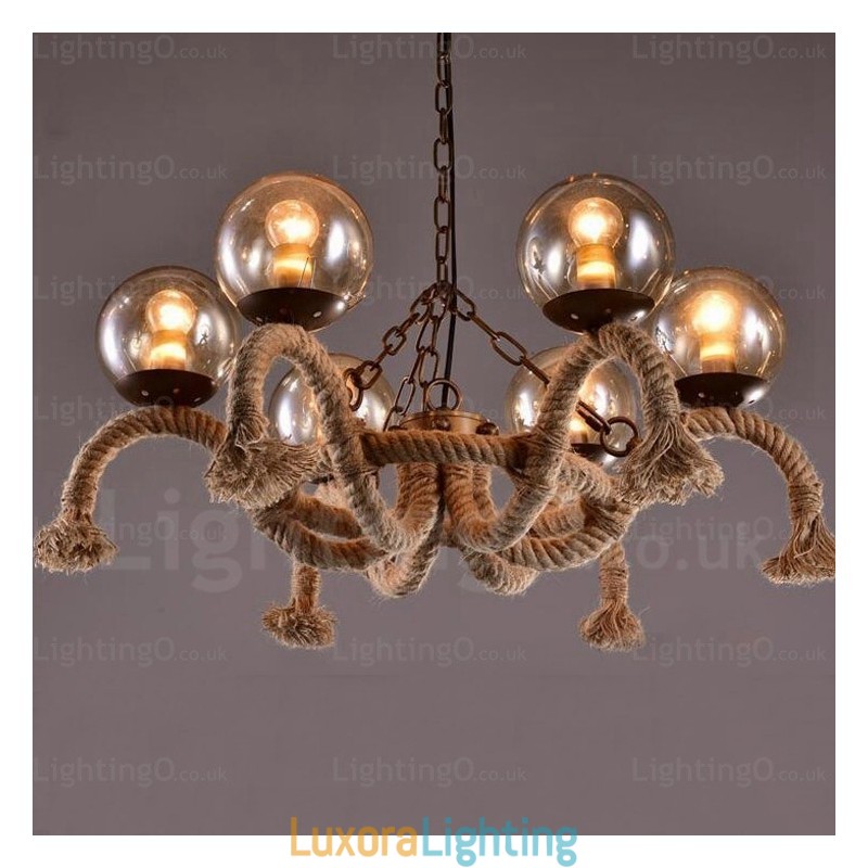 Designer Touch Decorative 6 Light Vintage Retro Pendant Light with Glass Shade