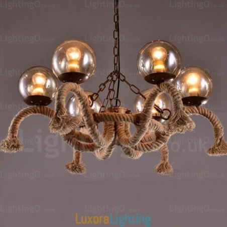 Designer Touch Decorative 6 Light Vintage Retro Pendant Light with Glass Shade
