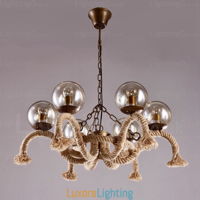 Designer Touch Decorative 6 Light Vintage Retro Pendant Light with Glass Shade