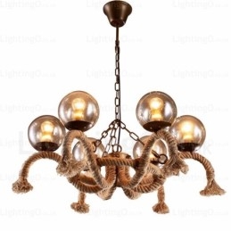 Designer Touch Decorative 6 Light Vintage Retro Pendant Light with Glass Shade
