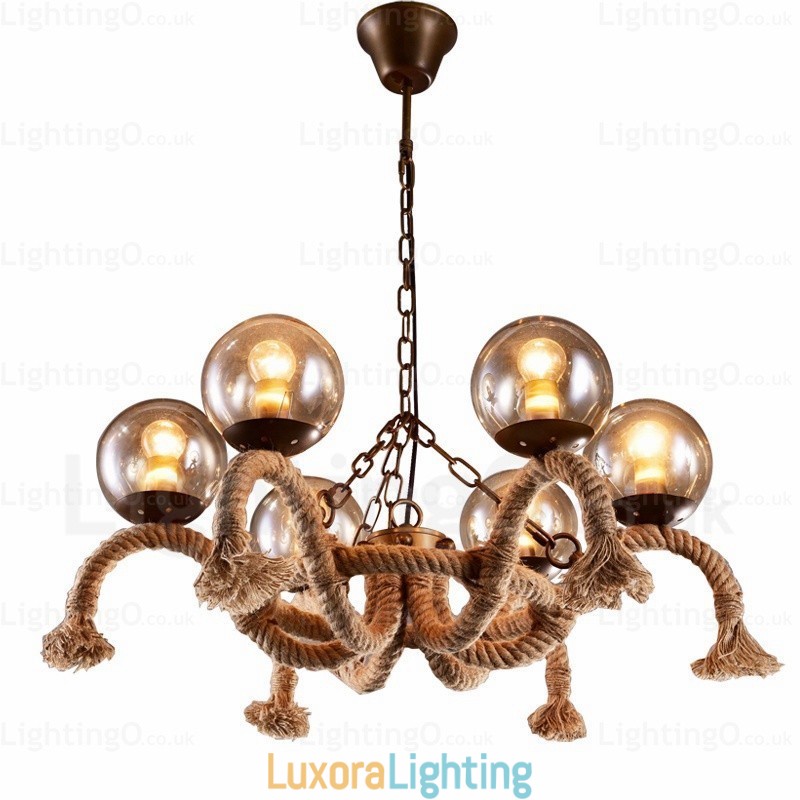 Designer Touch Decorative 6 Light Vintage Retro Pendant Light with Glass Shade