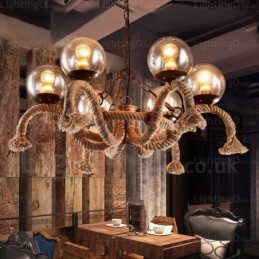 Designer Touch Decorative 6 Light Vintage Retro Pendant Light with Glass Shade
