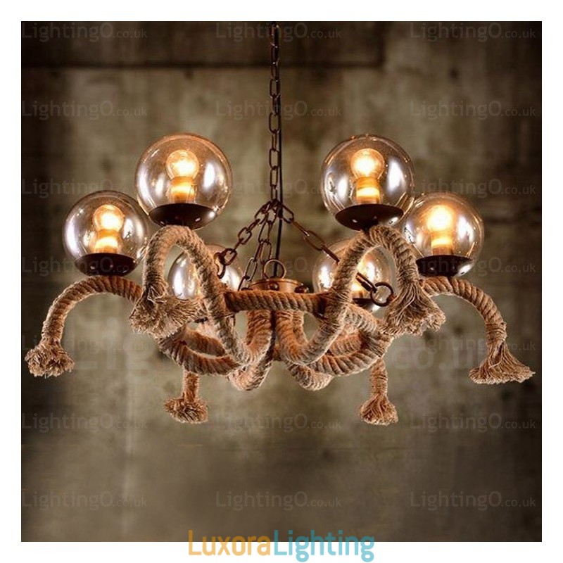 Designer Touch Decorative 6 Light Vintage Retro Pendant Light with Glass Shade