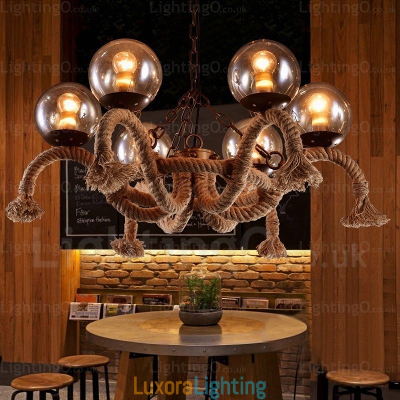 Designer Touch Decorative 6 Light Vintage Retro Pendant Light with Glass Shade