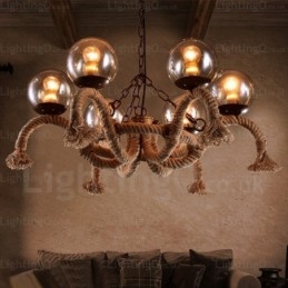 Designer Touch Decorative 6 Light Vintage Retro Pendant Light with Glass Shade