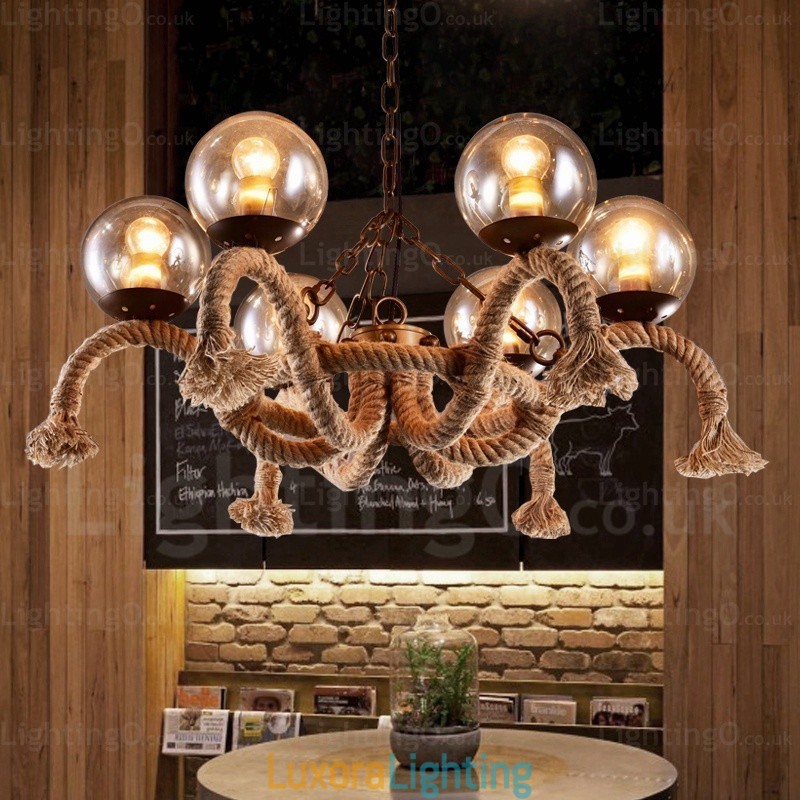 Designer Touch Decorative 6 Light Vintage Retro Pendant Light with Glass Shade