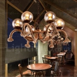 Designer Touch Decorative 6 Light Vintage Retro Pendant Light with Glass Shade