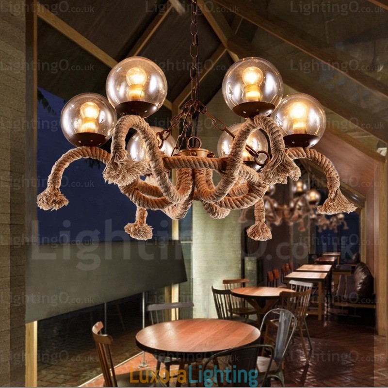 Designer Touch Decorative 6 Light Vintage Retro Pendant Light with Glass Shade
