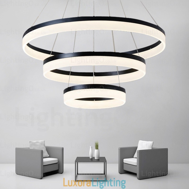 Designer Touch Decorative Wi Fi Smart Dimmable 3 Rings Modern Contemporary Pendant Light with Acrylic Shade