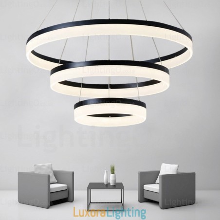 Designer Touch Decorative Wi Fi Smart Dimmable 3 Rings Modern Contemporary Pendant Light with Acrylic Shade