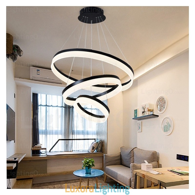 Designer Touch Decorative Wi Fi Smart Dimmable 3 Rings Modern Contemporary Pendant Light with Acrylic Shade