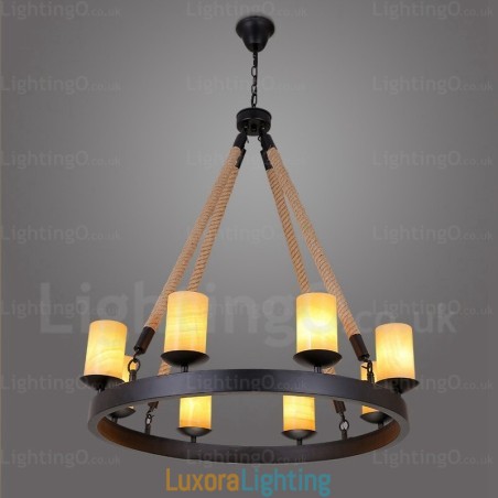 Designer Touch Decorative 8 Light Vintage Retro Pendant Light with Marble Shade