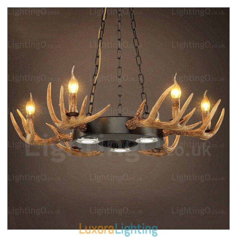 Designer Touch Decorative 9 Light Vintage Retro Rustic Antler Chandelier Pendant Light