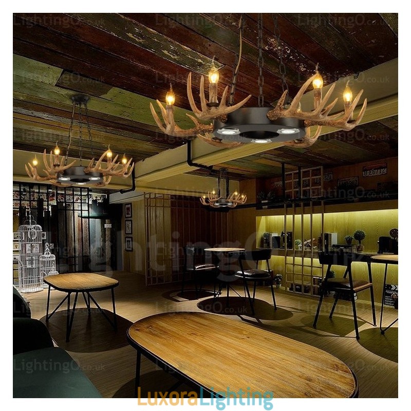 Designer Touch Decorative 9 Light Vintage Retro Rustic Antler Chandelier Pendant Light