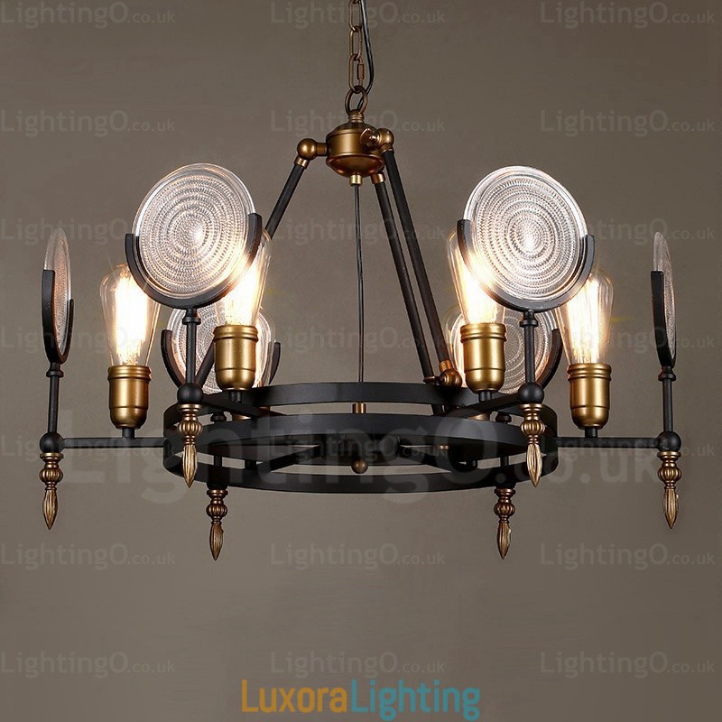Designer Touch Decorative 6 Light Vintage Retro Pendant Light with Glass Shade