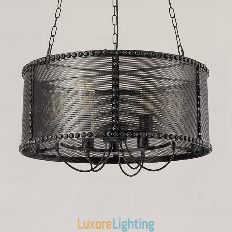 Designer Touch Decorative 6 Light Vintage Retro Pendant Light with Stainless Steel Shade