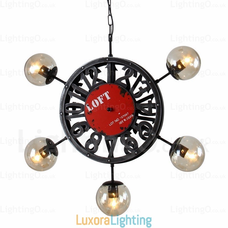 Designer Touch Decorative 5 Light Vintage Retro Pendant Light with Glass Shade