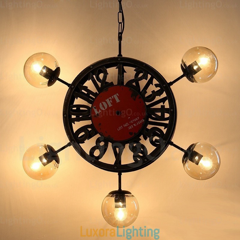Designer Touch Decorative 5 Light Vintage Retro Pendant Light with Glass Shade