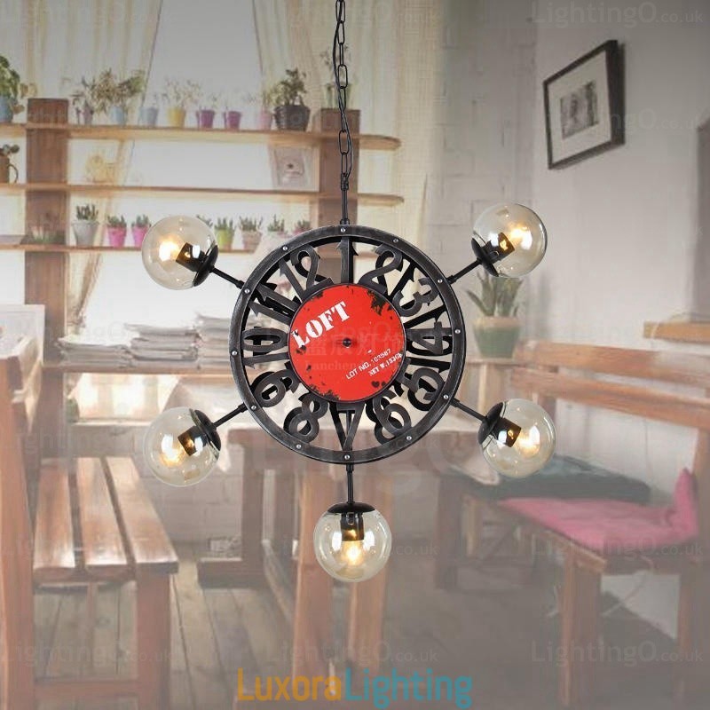 Designer Touch Decorative 5 Light Vintage Retro Pendant Light with Glass Shade