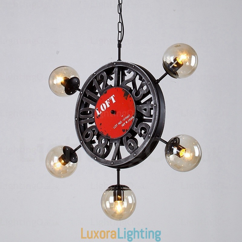 Designer Touch Decorative 5 Light Vintage Retro Pendant Light with Glass Shade