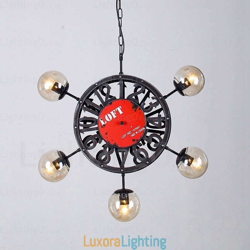 Designer Touch Decorative 5 Light Vintage Retro Pendant Light with Glass Shade