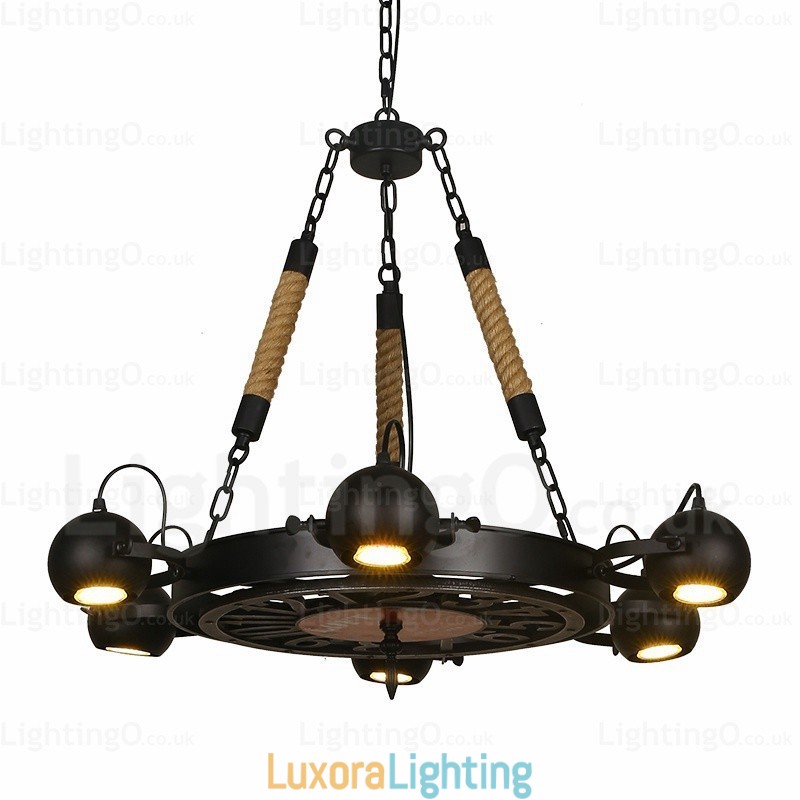 Designer Touch Decorative 6 Light Vintage Retro Pendant Light with Stainless Steel Shade