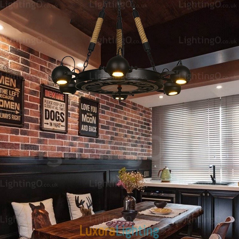 Designer Touch Decorative 6 Light Vintage Retro Pendant Light with Stainless Steel Shade