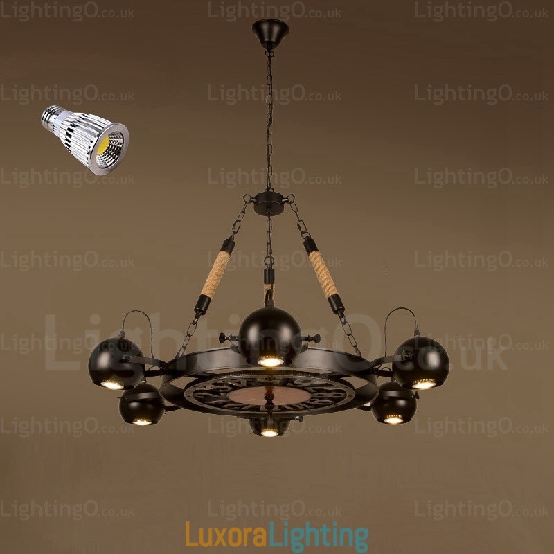 Designer Touch Decorative 6 Light Vintage Retro Pendant Light with Stainless Steel Shade