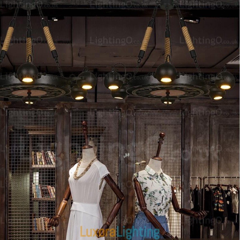 Designer Touch Decorative 6 Light Vintage Retro Pendant Light with Stainless Steel Shade