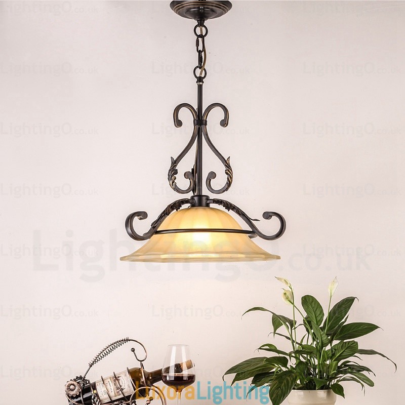 Designer Touch Decorative 1 Light Country Rustic Pendant Light with Glass Shade
