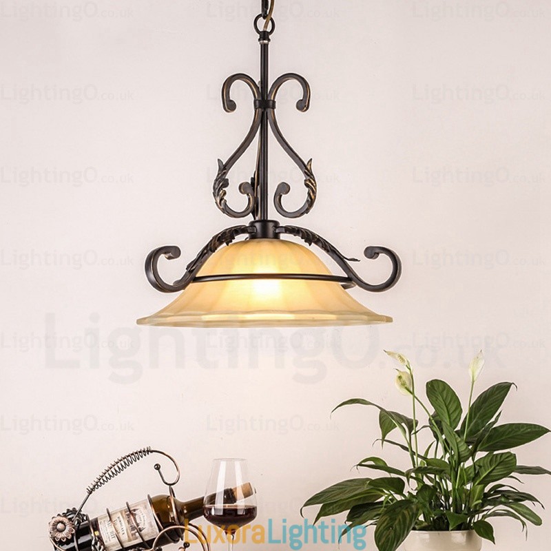 Designer Touch Decorative 1 Light Country Rustic Pendant Light with Glass Shade