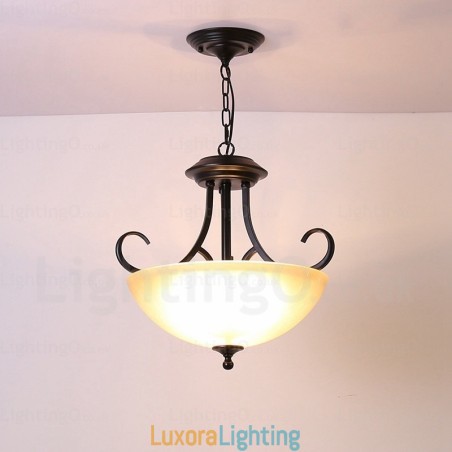Designer Touch Decorative 3 Light Country Rustic Pendant Light with Glass Shade