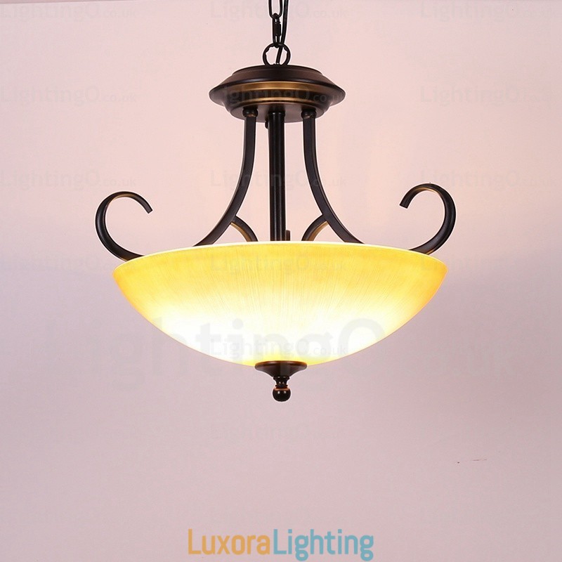 Designer Touch Decorative 3 Light Country Rustic Pendant Light with Glass Shade