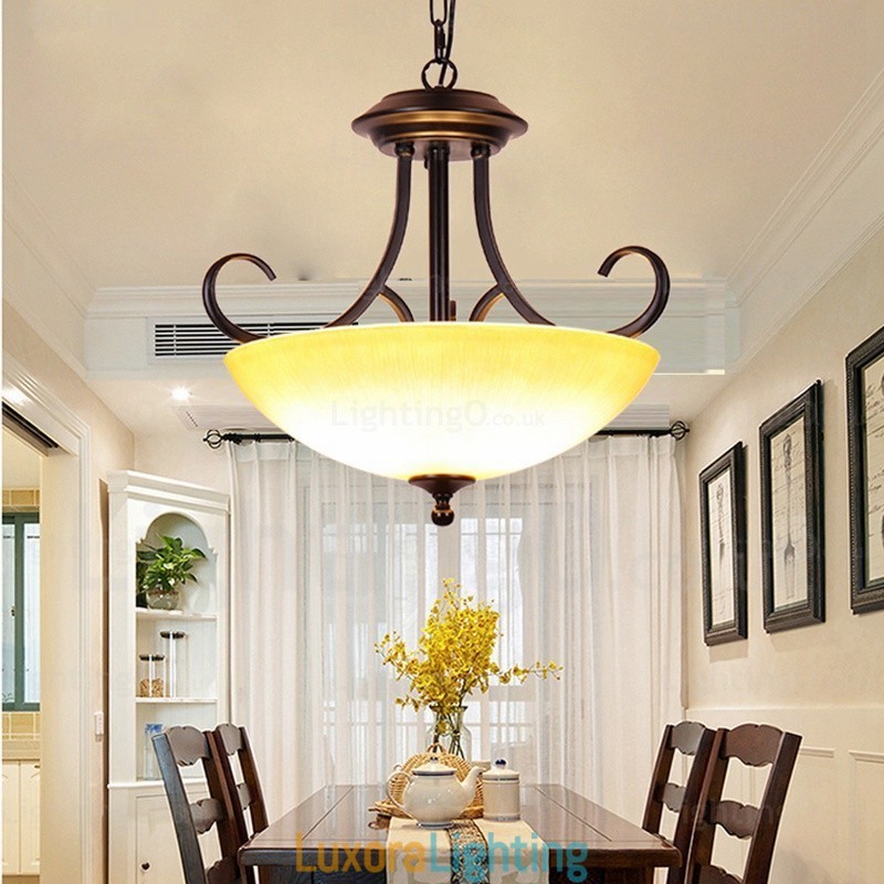 Designer Touch Decorative 3 Light Country Rustic Pendant Light with Glass Shade