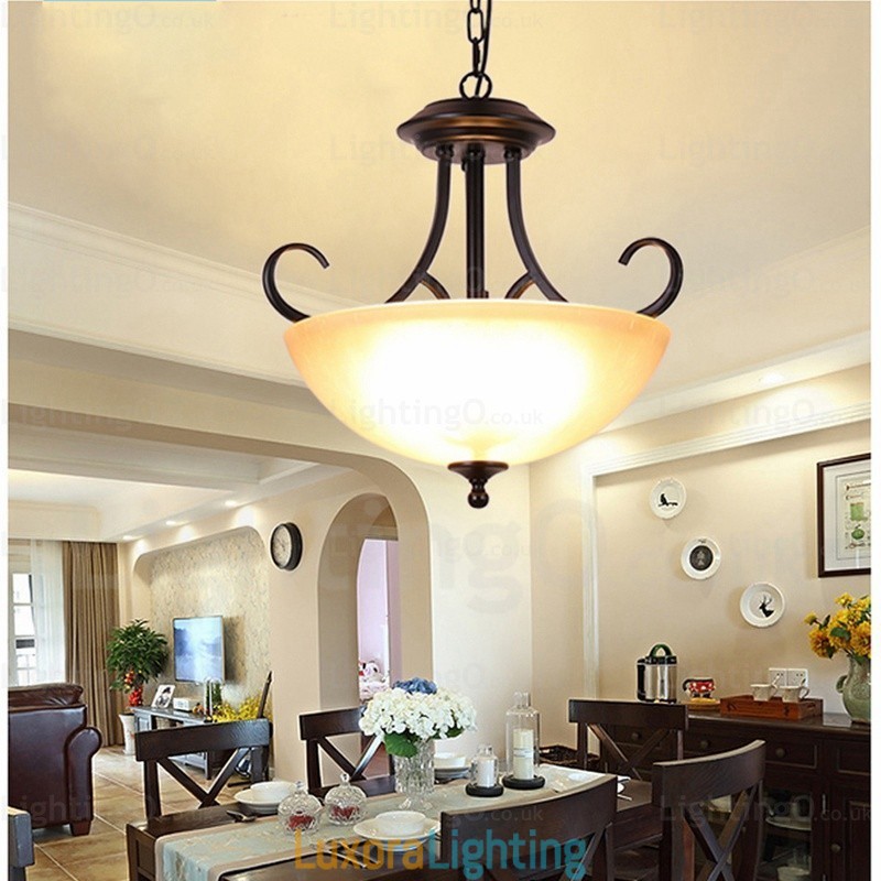 Designer Touch Decorative 3 Light Country Rustic Pendant Light with Glass Shade