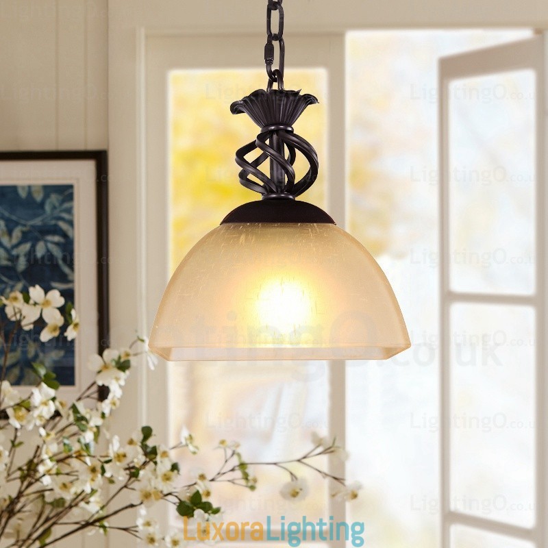 Designer Touch Decorative 1 Light Country Rustic Pendant Light with Glass Shade