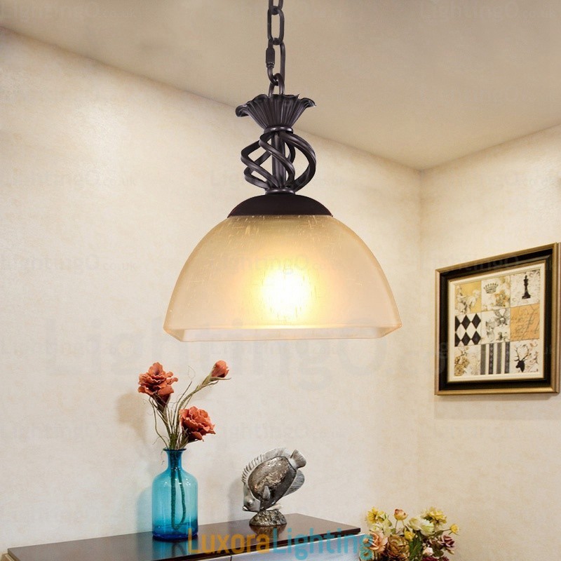 Designer Touch Decorative 1 Light Country Rustic Pendant Light with Glass Shade