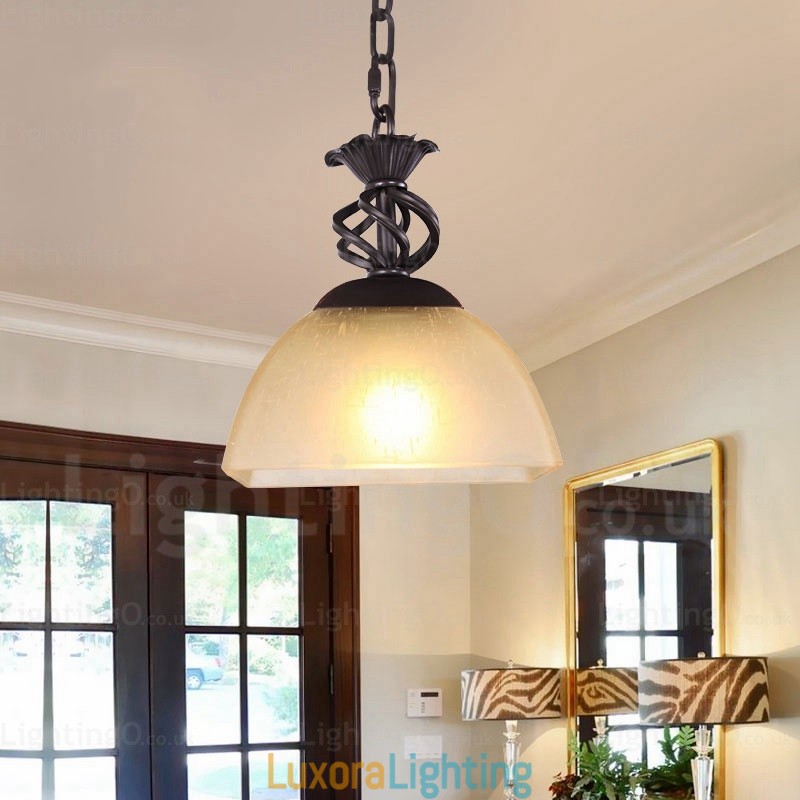 Designer Touch Decorative 1 Light Country Rustic Pendant Light with Glass Shade