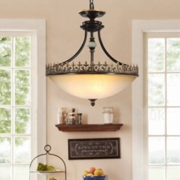 Designer Touch Decorative 3 Light Country Rustic Pendant Light with Glass Shade