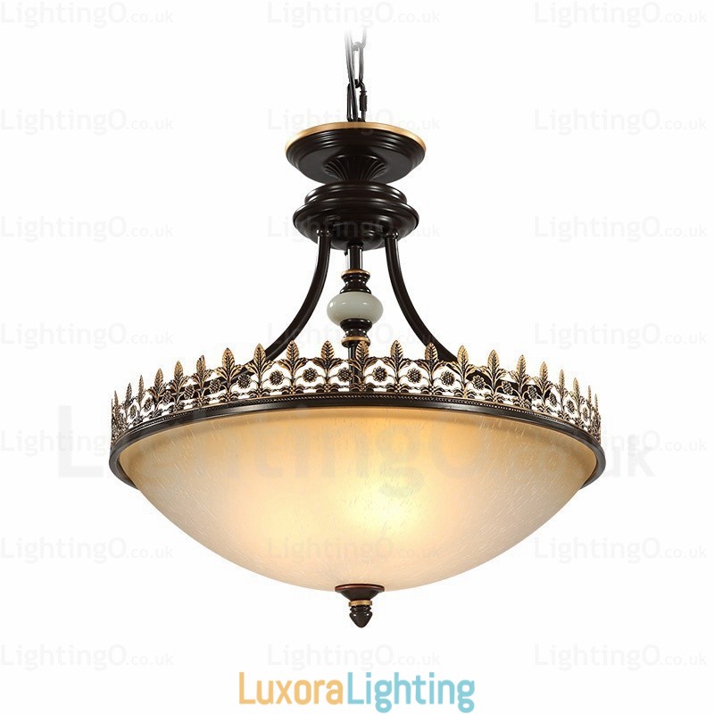Designer Touch Decorative 3 Light Country Rustic Pendant Light with Glass Shade